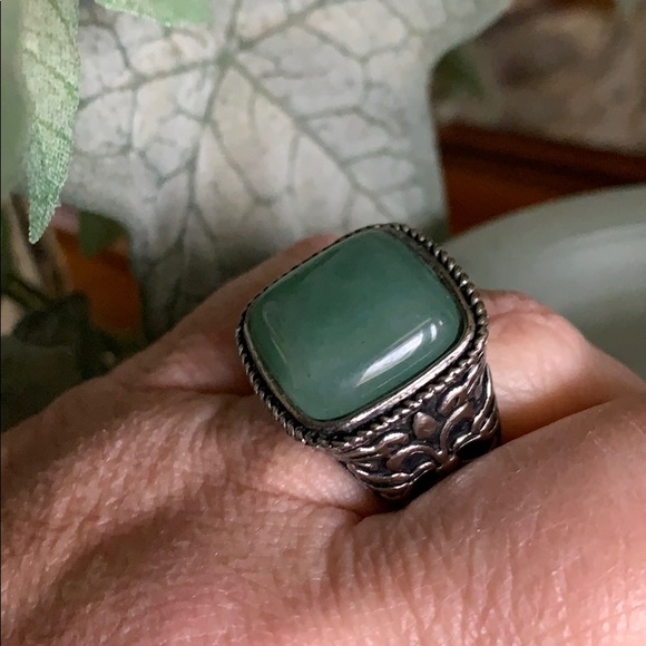 Aventurine stainless steel ring.  Size 8 - Picture 2 of 8